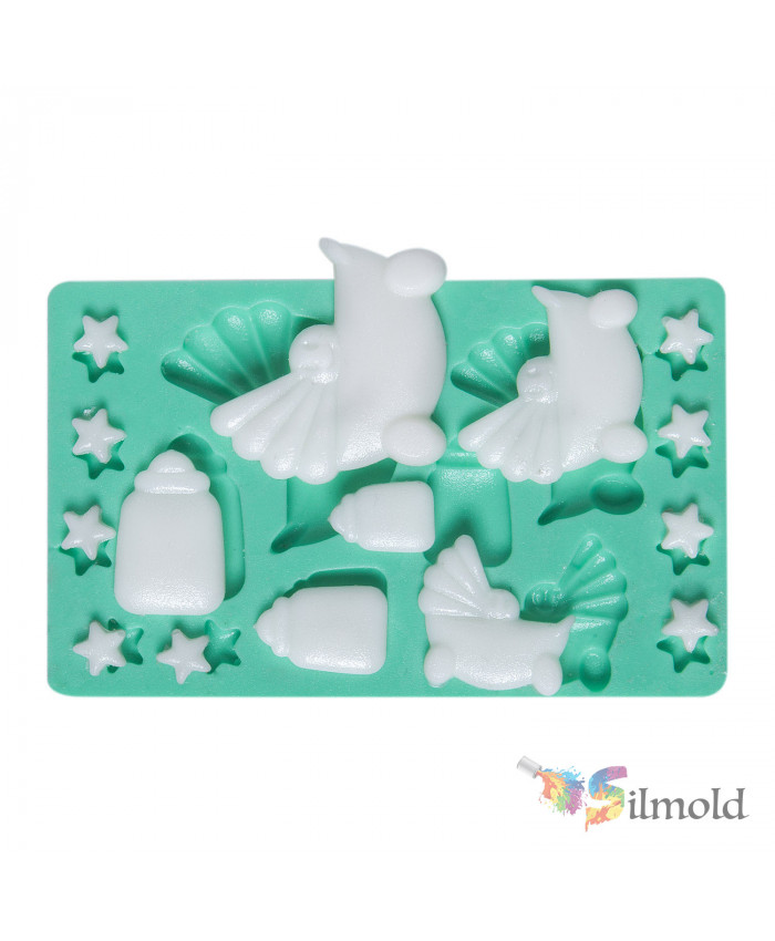 Baby Shower Silicone Chocolate Mold Set – 6 Designs (Feet, Bottle, Pacifier) With Candy Bags, Food-Grade